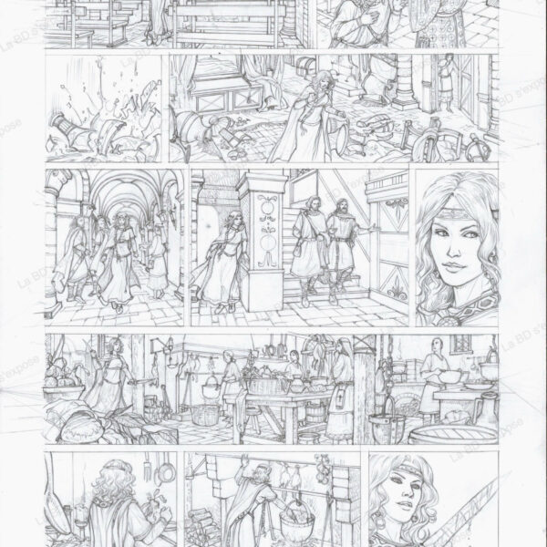 Planche originale de bandes dessinées Frédégonde T01P11 crayonné Alessia de Vincenzi La BD s'expose