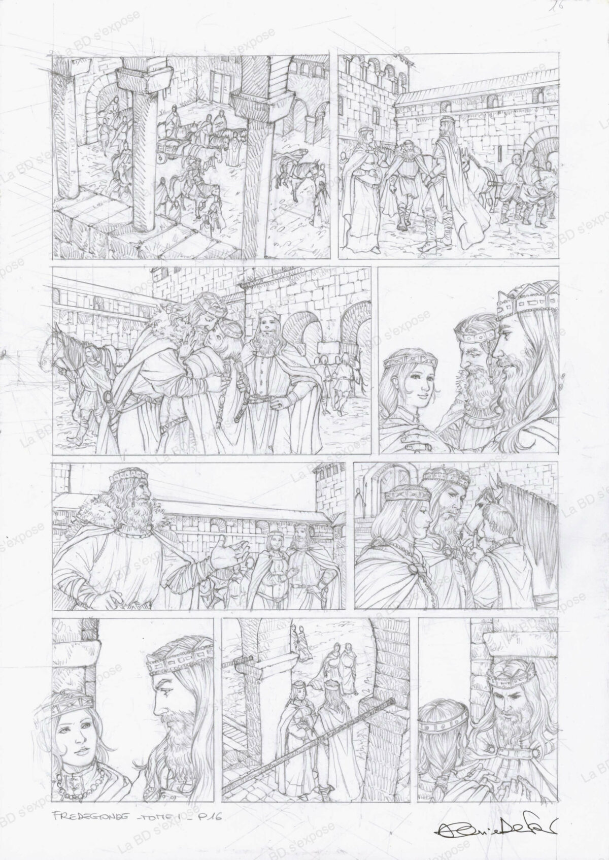 Planche originale de bandes dessinées Frédégonde T01P16 crayonné Alessia de Vincenzi La BD s'expose