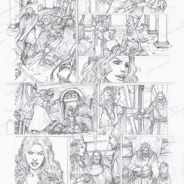 Planche originale de bandes dessinées Frédégonde T01P34 crayonné Alessia de Vincenzi La BD s'expose