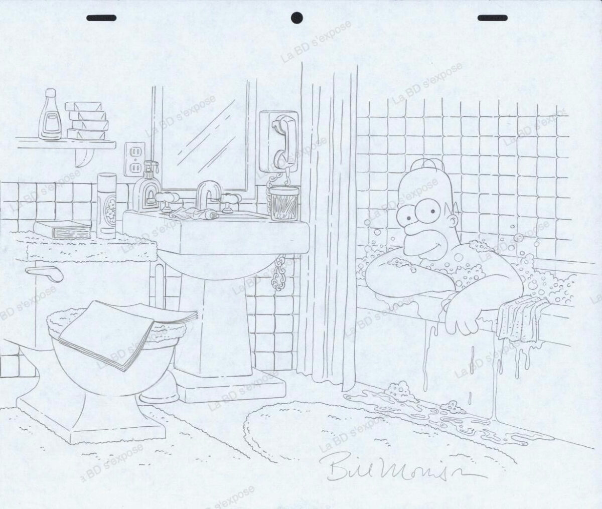 Dessin Original Homer Simpson Bathroom Bill Morrison La BD s'expose