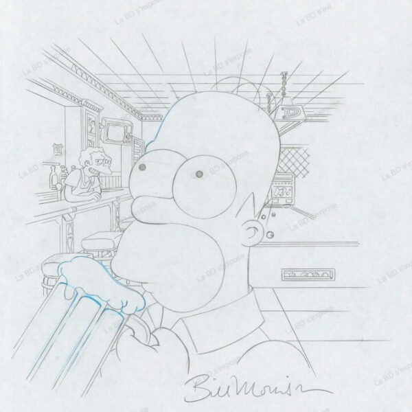 Dessin Original Homer Simpson beer Bill Morrison LA BD s'expose