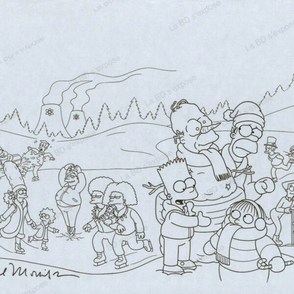 Planche Originale de Bande dessinee The Simpsons and companyat the ice rink Bill Morrison La BD s'expose