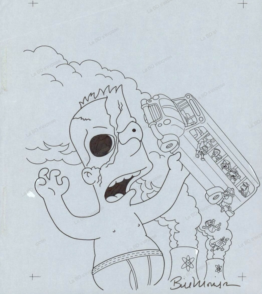Planche Originale de bande dessinee Bart Simpson Treehouse of horror #8 encrage Bill Morrison La BD s'expose