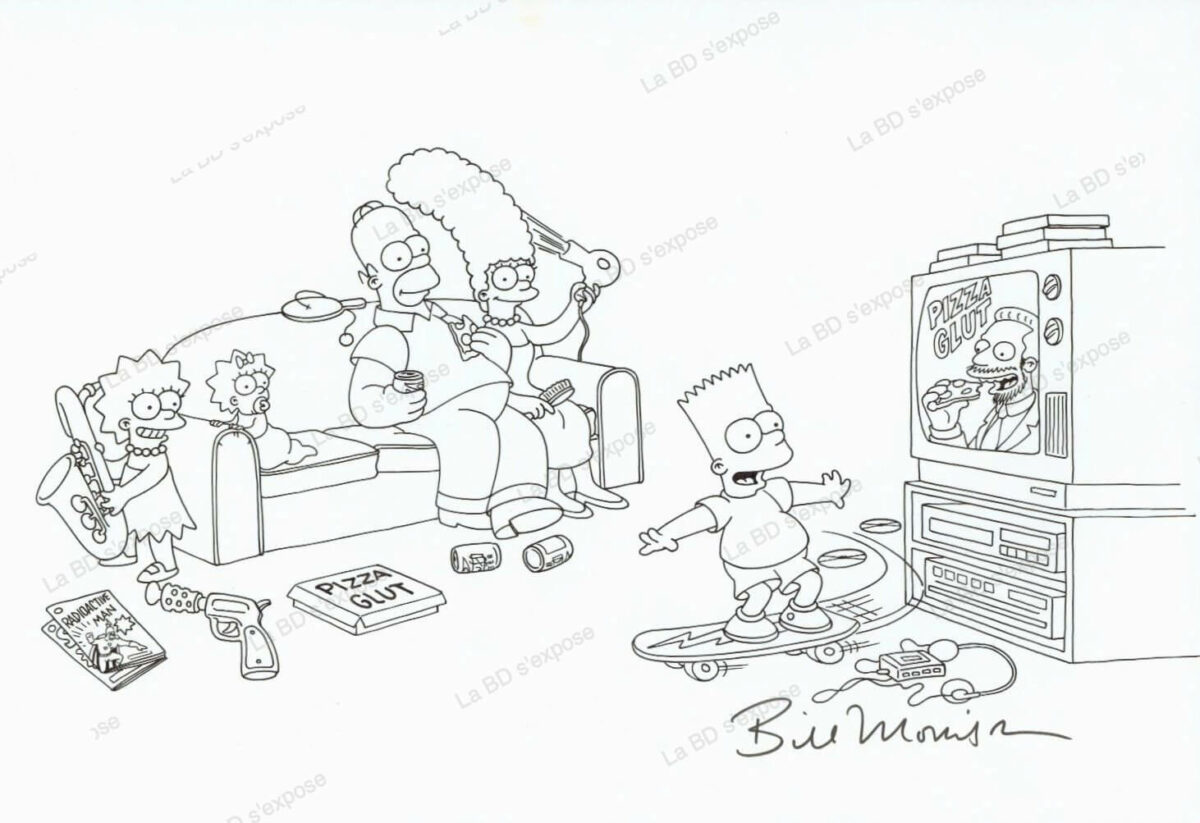 The Simpsons Family Encrage Planche originale de Bande dessinee Bill Morrison La BD s'expose