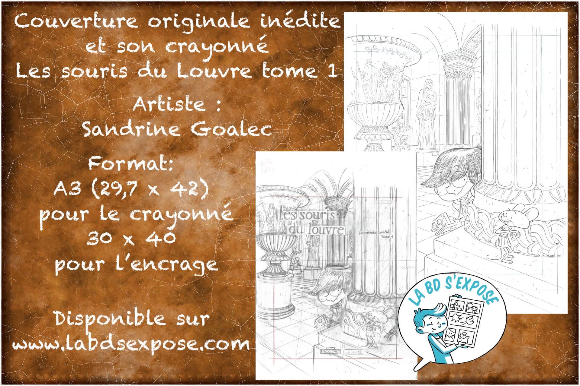 Planche originale de bandes dessinee couverture inédite Les souris du Louvre tome 1 Sandrine Goalec La BD s'expose