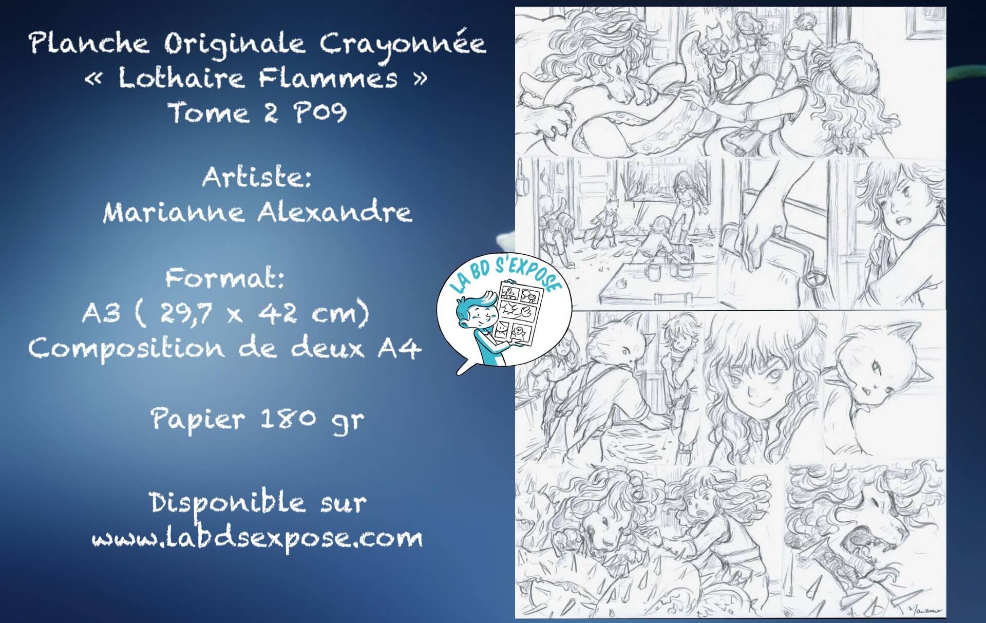 Planche originale de bandes dessinees Lothaire Flammes tome 2 P9 Marianne Alexandre La BD s'expose