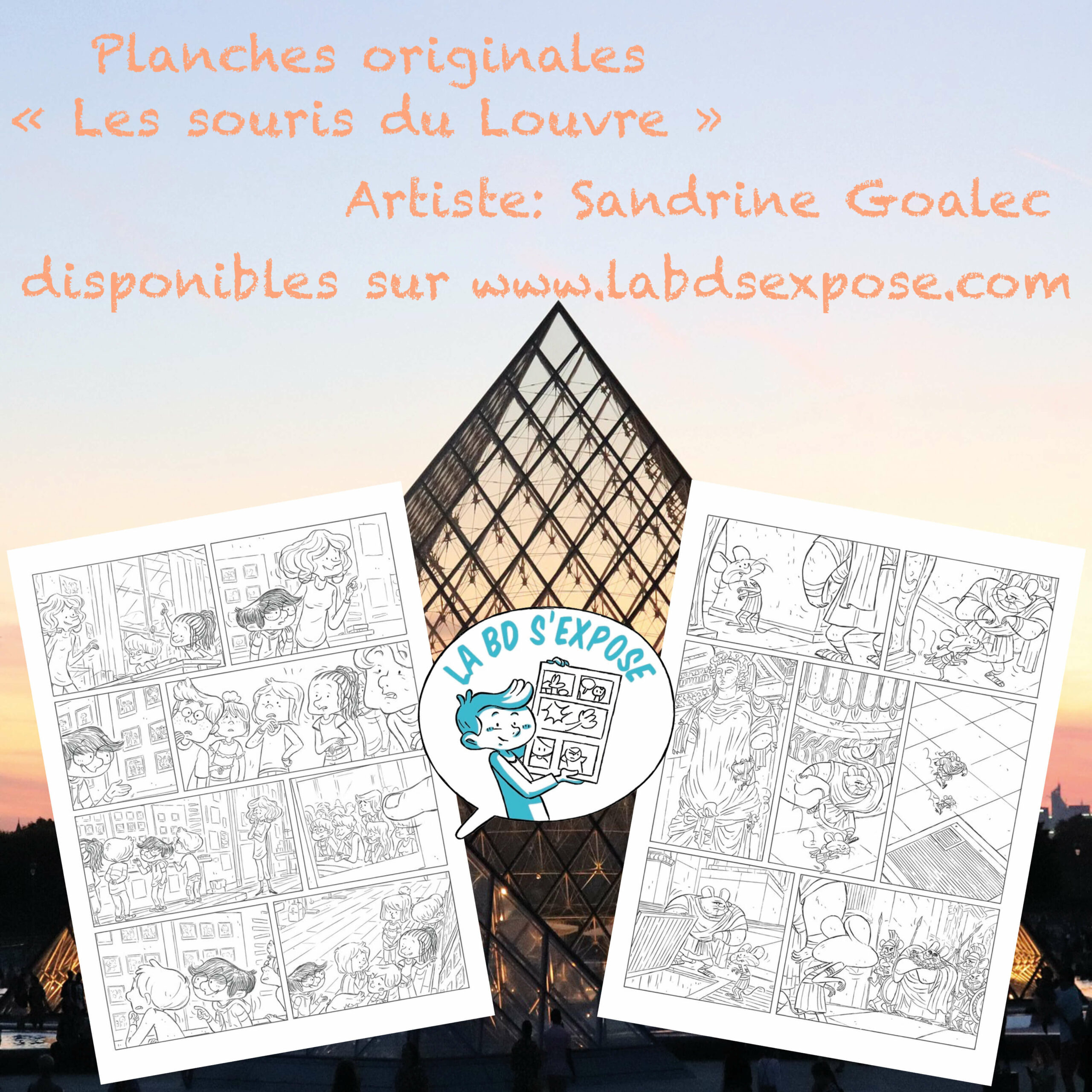 Réseaux Planches originales de bandes dessinees Les souris du Louvre P2 et P12 Sandrine Goalec La BD s'expose