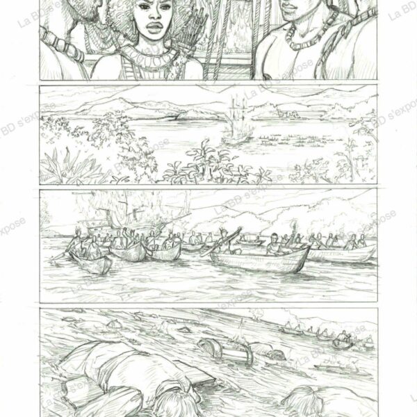 Planche originale de bandes dessinees Njinga tome 1 P41 crayoné Alessia de Vincenzi La BD s'expose