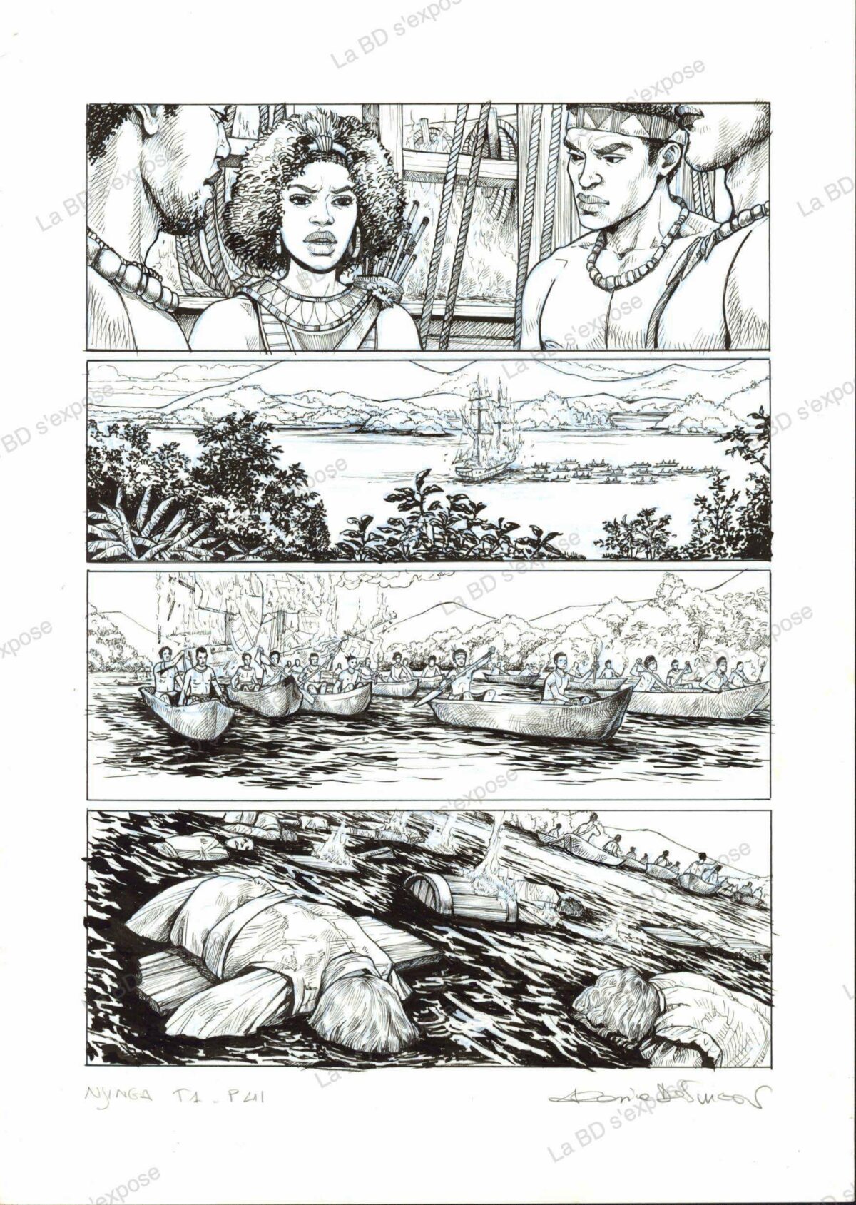 Planche originale de bandes dessinees Njinga tome 1 P41 encrage Alessia de Vincenzi La BD s'expose