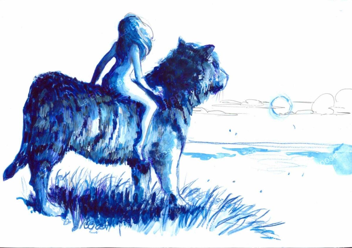 Dessin original Ride on the blue tiger Aurelie Guarino La BD s'expose