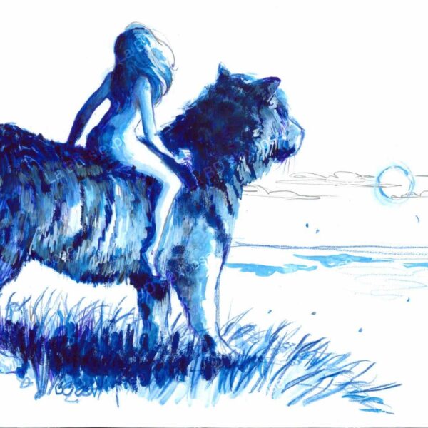 Dessin original Ride on the blue tiger Aurelie Guarino La BD s'expose